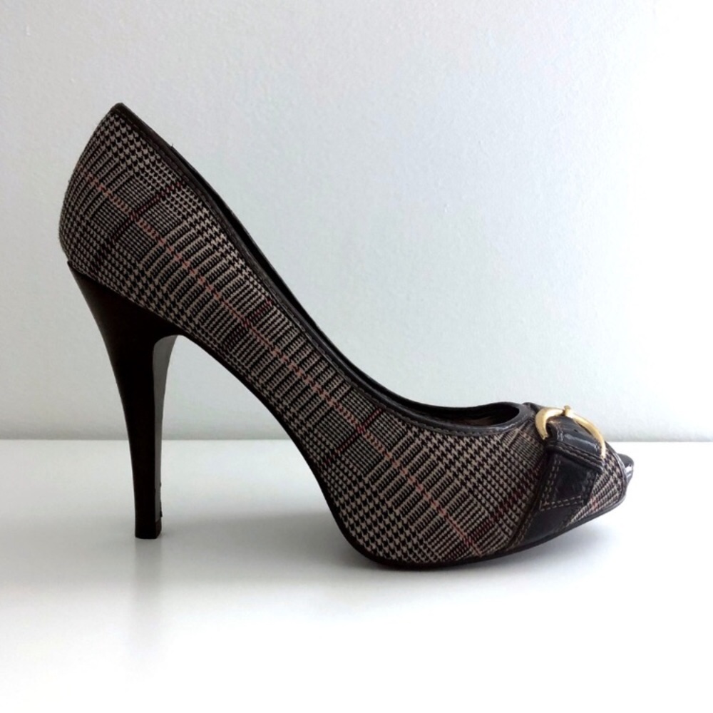 NWOT Steve Madden Lezlie Plaid Peep Toe Pump Heel - Picture 3 of 5